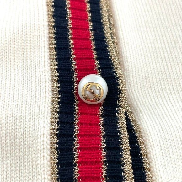 Authentic Gucci Ivory Cream Web Stripe Trimmed Buttons Wool Cardigan Sweater S - Picture 9 of 13